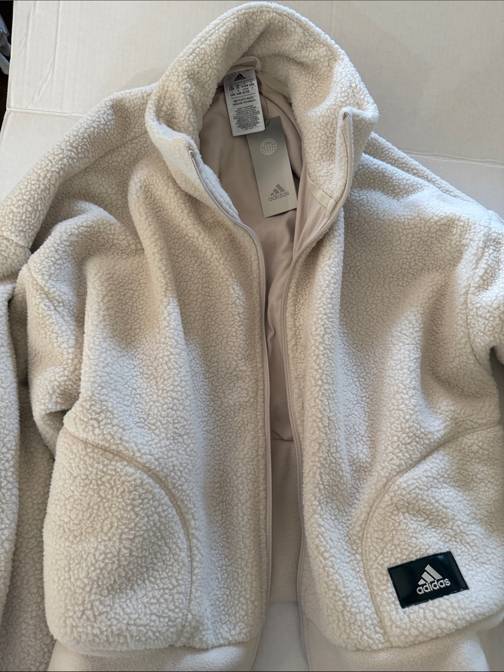 adidas Cream Sherpa Zip-Up Jacket